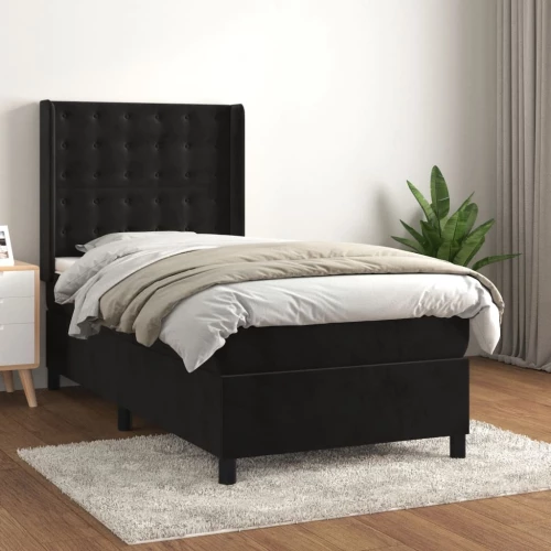 Κρεβάτι Boxspring με Στρώμα Μαύρο 90x190 εκ. Βελούδινο Μαύρο 3132893