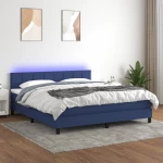 Κρεβάτι Boxspring με Στρώμα & LED Μπλε 180x200 εκ. Υφασμάτινο Μπλε 3133179