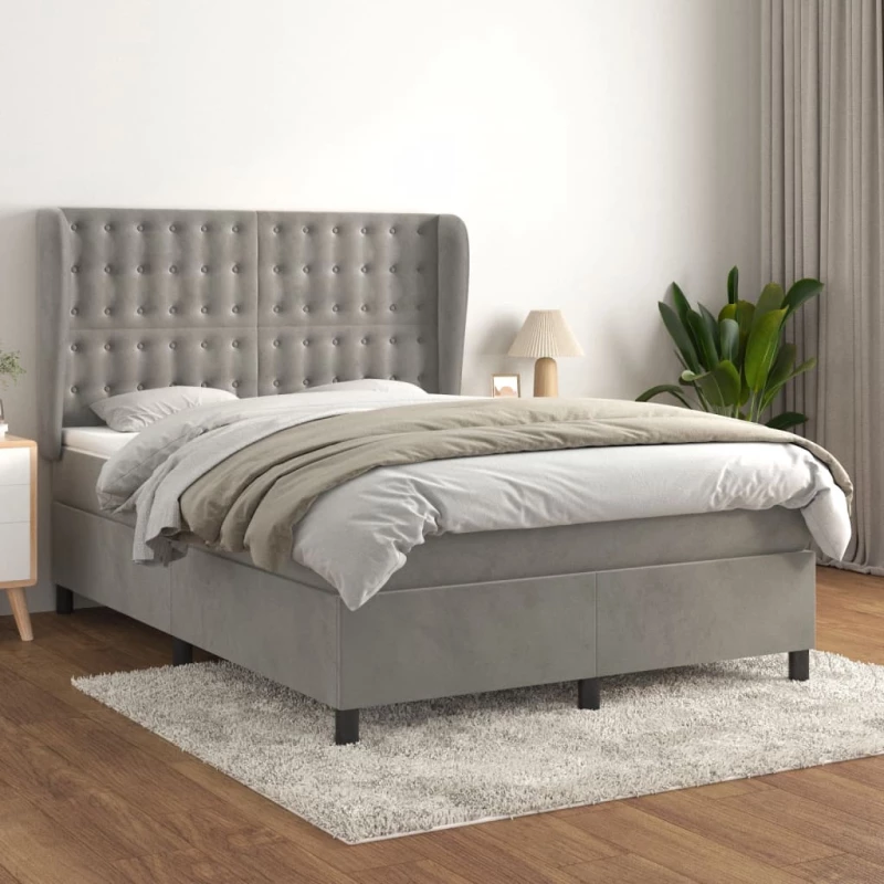 Κρεβάτι Boxspring με Στρώμα Ανοιχτό Γκρι 140x190 εκ. Βελούδινο Γκρι 3129447