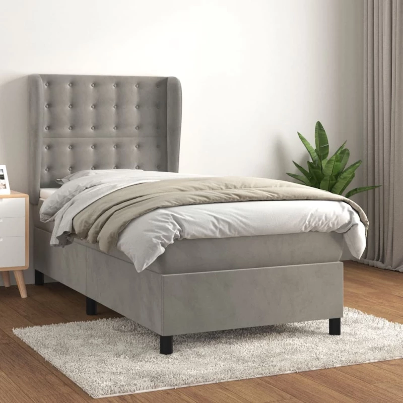 Κρεβάτι Boxspring με Στρώμα Ανοιχτό Γκρι 90x190 εκ. Βελούδινο Γκρι 3129423