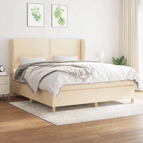 Κρεβάτι Boxspring με Στρώμα Κρεμ 180x200 εκ. Υφασμάτινο Κρεμ 3128466