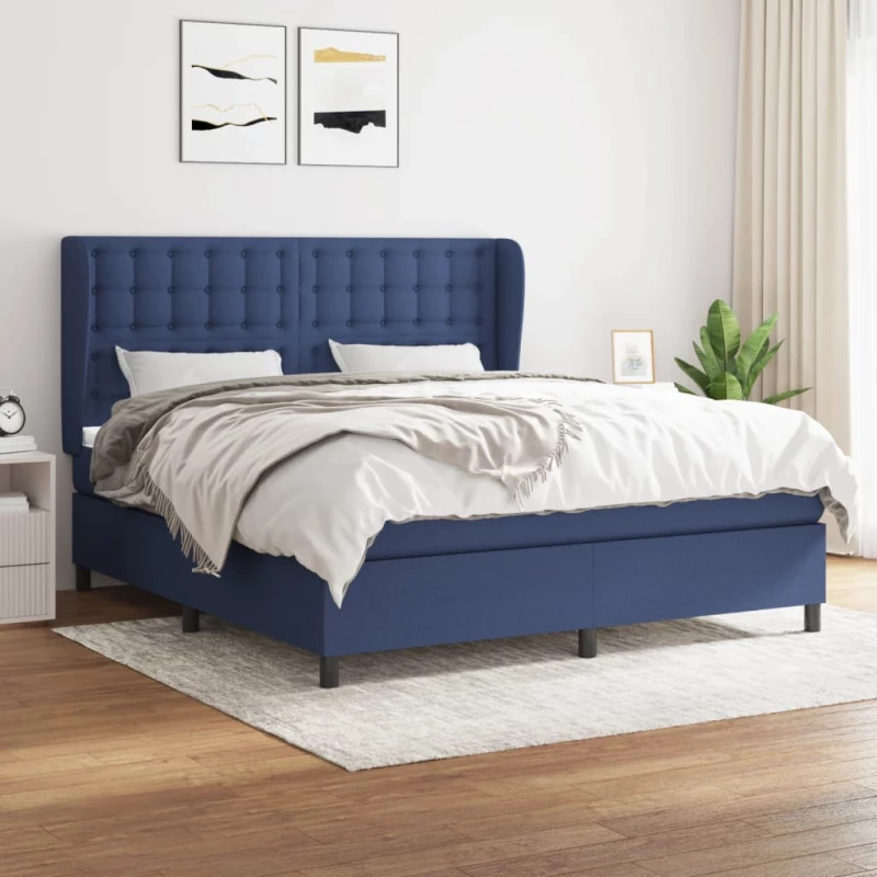 Κρεβάτι Boxspring με Στρώμα Μπλε 180x200 εκ. Υφασμάτινο Μπλε 3128307