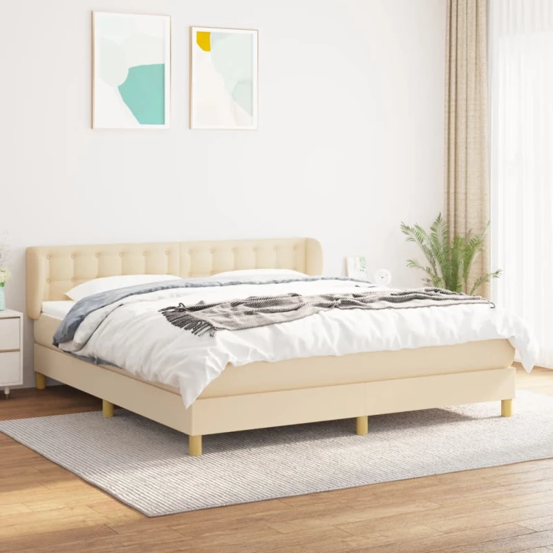 Κρεβάτι Boxspring με Στρώμα Κρεμ 180x200 εκ. Υφασμάτινο Κρεμ 3127146