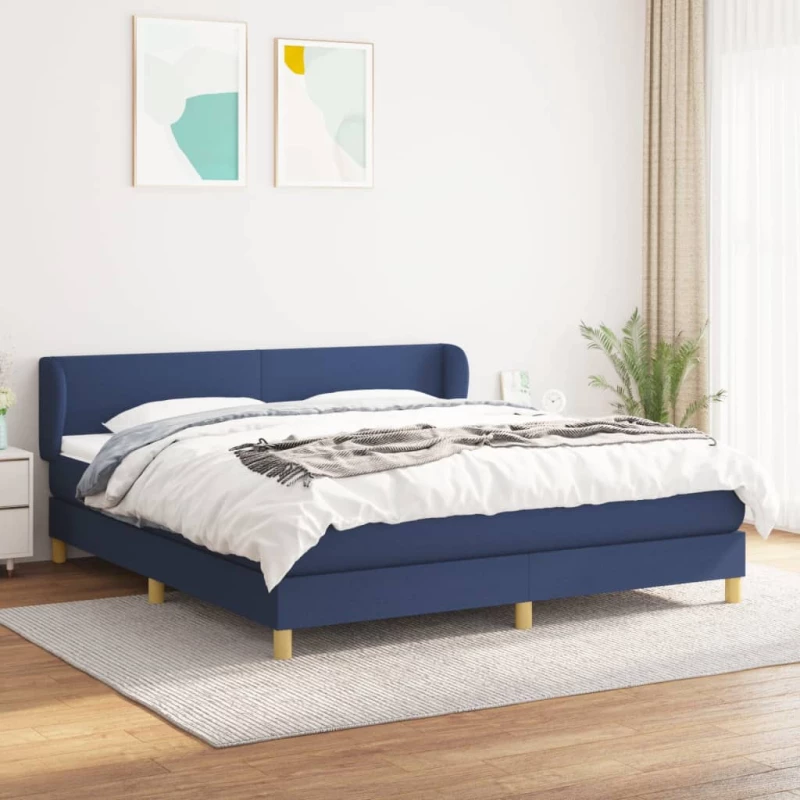 Κρεβάτι Boxspring με Στρώμα Μπλε 160x200 εκ. Υφασμάτινο Μπλε 3126659