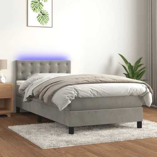 Κρεβάτι Boxspring με Στρώμα & LED Αν.Γκρι 100x200 εκ. Βελούδινο Γκρι 3134627