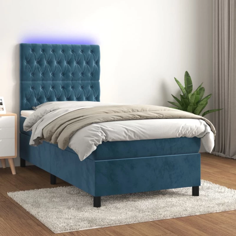Κρεβάτι Boxspring με Στρώμα & LED Σκ. Μπλε 100x200εκ. Βελούδινο Μπλε 3136291
