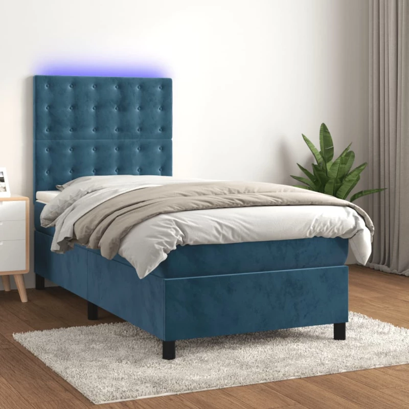 Κρεβάτι Boxspring με Στρώμα & LED Σκ. Μπλε 100x200εκ. Βελούδινο Μπλε 3136351
