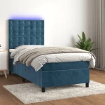 Κρεβάτι Boxspring με Στρώμα & LED Σκ. Μπλε 100x200εκ. Βελούδινο Μπλε 3136351