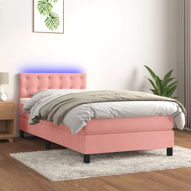 Κρεβάτι Boxspring με Στρώμα & LED Ροζ 80 x 200 εκ. Βελούδινο Ροζ 3134614