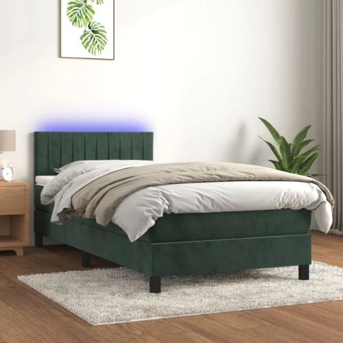 Κρεβάτι Boxspring με Στρώμα & LED Σκ. Πράσινο 80x200 εκ Βελούδο Πράσινο 3134492