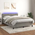 Κρεβάτι Boxspring με Στρώμα & LED Αν.Γκρι 140x200 εκ. Βελούδινο Γκρι 3134585