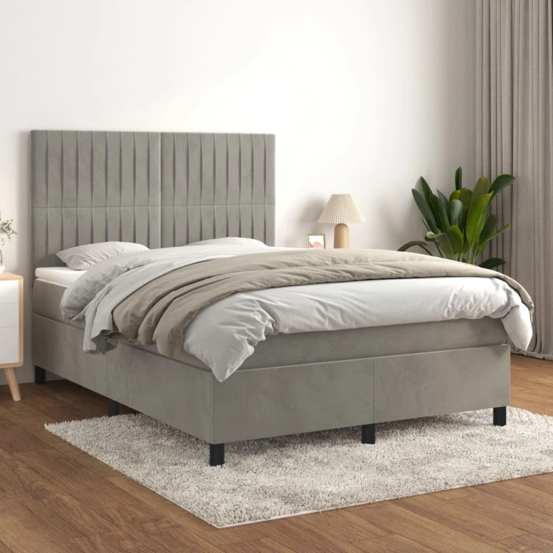 Κρεβάτι Boxspring με Στρώμα Ανοιχτό Γκρι 140x200 εκ. Βελούδινο Γκρι 3143145