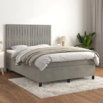 Κρεβάτι Boxspring με Στρώμα Ανοιχτό Γκρι 140x200 εκ. Βελούδινο Γκρι 3143145