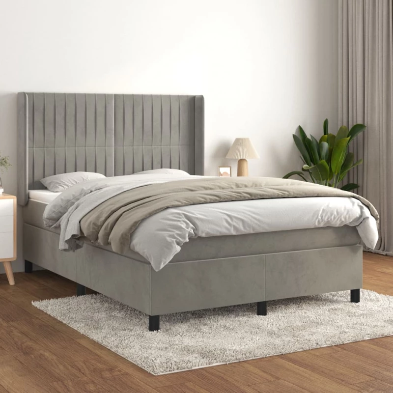 Κρεβάτι Boxspring με Στρώμα Ανοιχτό Γκρι 140x200 εκ. Βελούδινο Γκρι 3132801