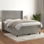 Κρεβάτι Boxspring με Στρώμα Ανοιχτό Γκρι 140x200 εκ. Βελούδινο Γκρι 3132801