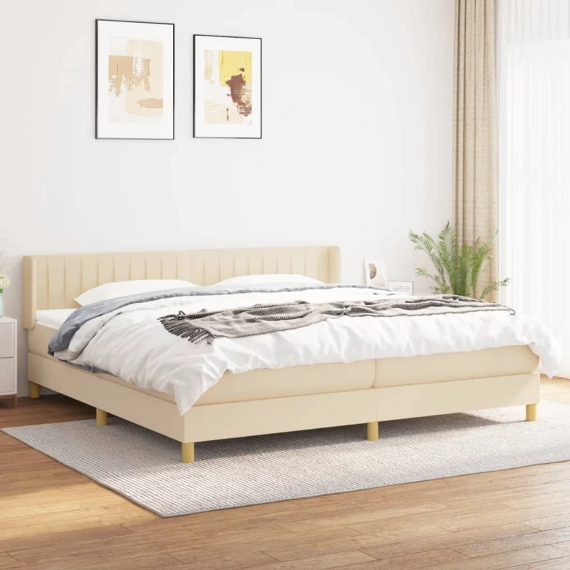 Κρεβάτι Boxspring με Στρώμα Κρεμ 200x200 εκ. Υφασμάτινο Κρεμ 3130462