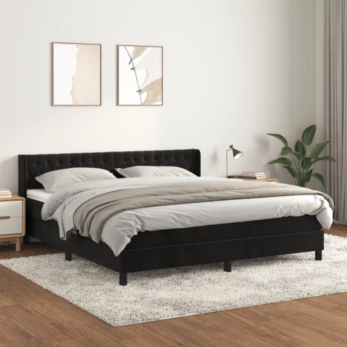 Κρεβάτι Boxspring με Στρώμα Μαύρο 160x200 εκ. Βελούδινο Μαύρο 3131149