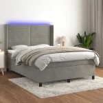 Κρεβάτι Boxspring με Στρώμα & LED Αν.Γκρι 140x200 εκ. Βελούδινο Γκρι 3139625