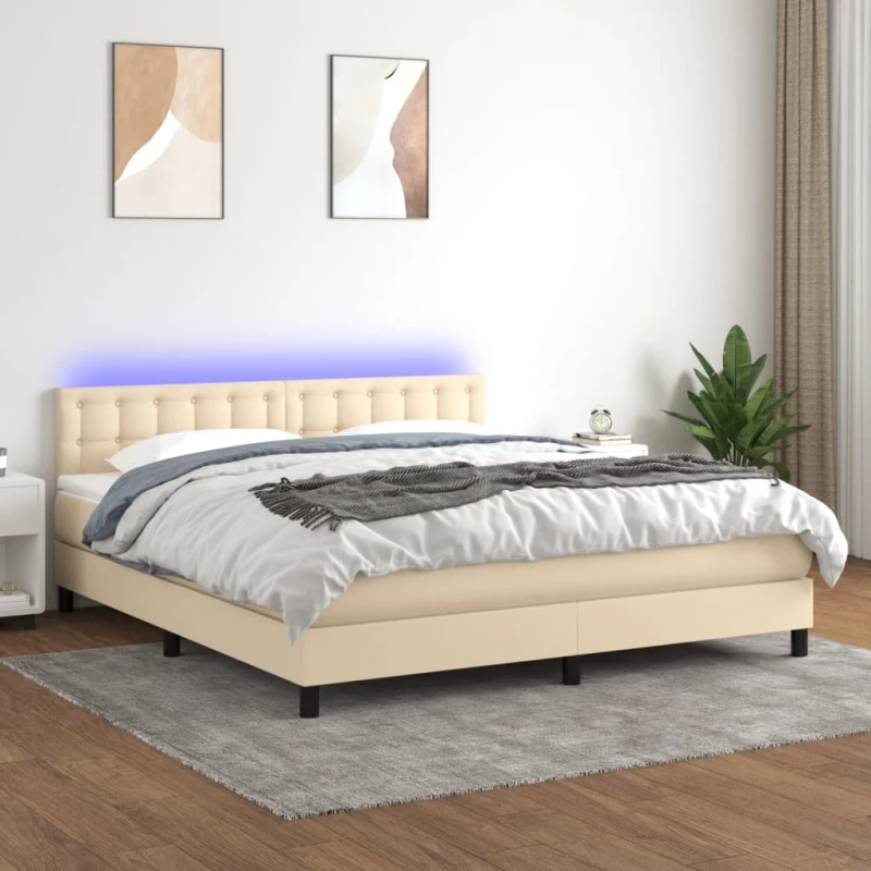 Κρεβάτι Boxspring με Στρώμα & LED Κρεμ 160x200 εκ. Υφασμάτινο Κρεμ 3133490