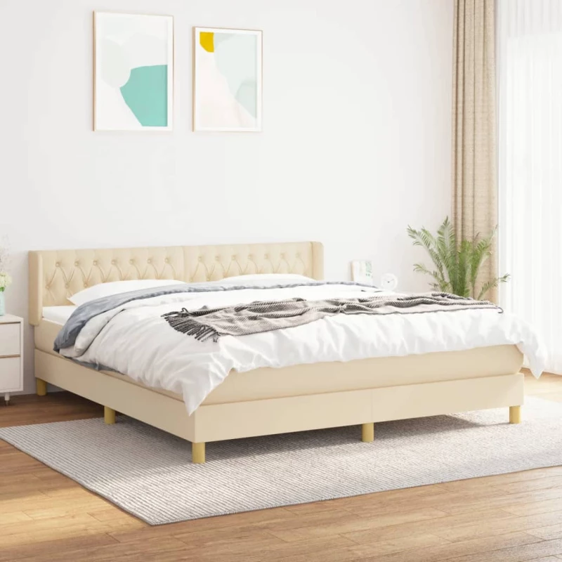 Κρεβάτι Boxspring με Στρώμα Κρεμ 180x200 εκ. Υφασμάτινο Κρεμ 3130534