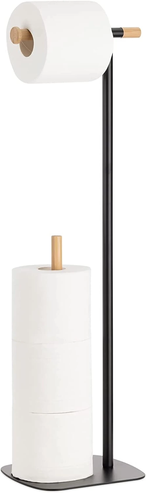 Navaris Toilet Paper Holder Stand - Χαρτοθήκη Δαπέδου / Βάση για Χαρτί Υγείας από Μέταλλο και Μπαμπού - Black / Brown (58402.01)