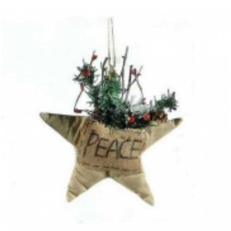 A&G Κρεμαστό Στολίδι Υφασμάτινο 'Peace' 25cm Αστέρι Μπεζ 9763221