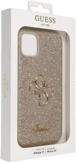 Guess® Fixed Glitter Script Metal Logo 4G Back Cover iPhone 11 Χρυσό - GUHCN61HG4SGD