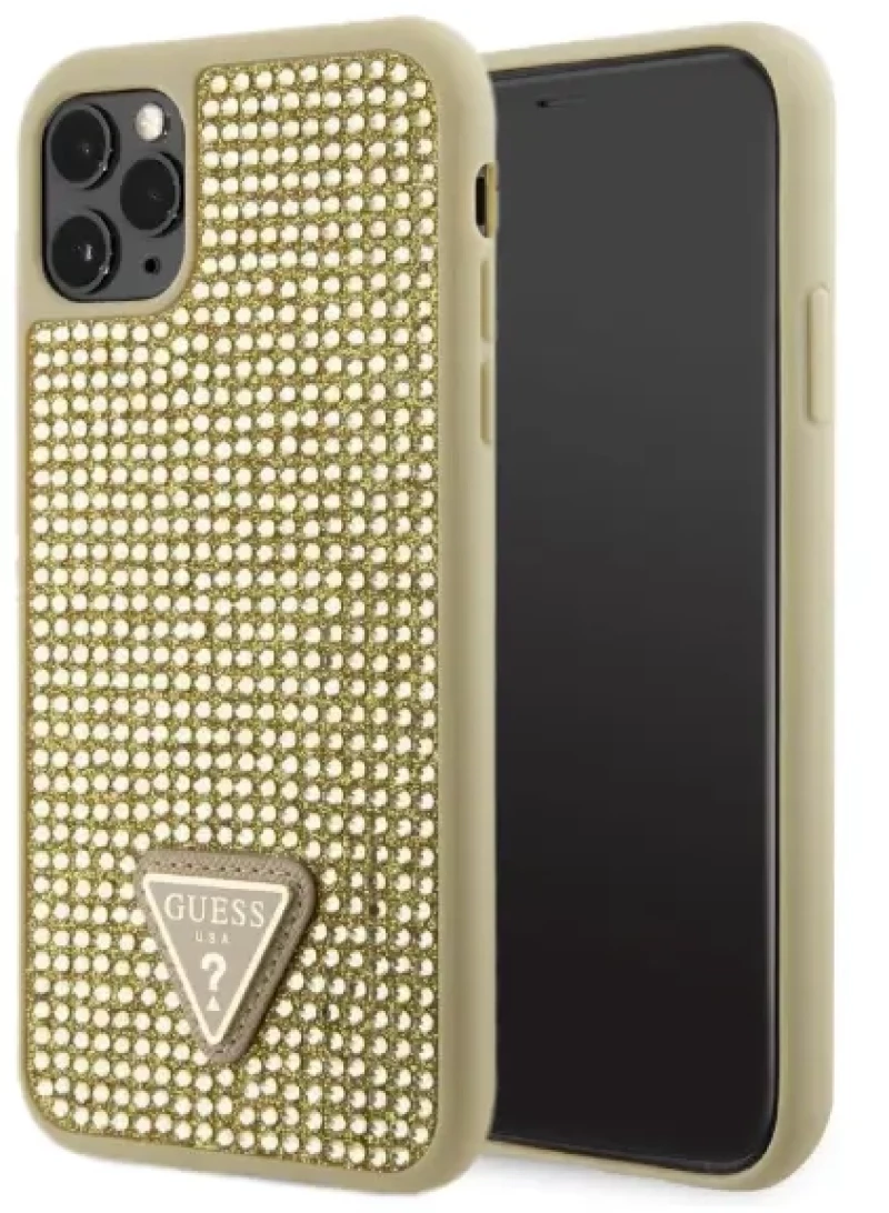 Guess® Rhinestones Triangle Metal Logo Collection iPhone 11 Pro - Χρυσό (GUHCN58HDGTPD)