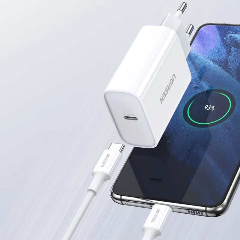 Ugreen® Φορτιστής με Θύρα USB-C PD30W  και Καλώδιο 2m USB-C Λευκό (CD127) 90472