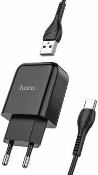 Hoco® Φορτιστής με Θύρα USB και καλώδιο Type C 2A N2 Vigour μαύρο
