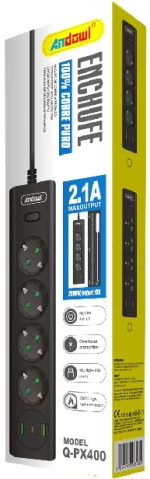 Andowl Πολύπριζο 4 Θέσεων + 2 USB Θύρες με Διακόπτη Q-PX400 - Socket z774224