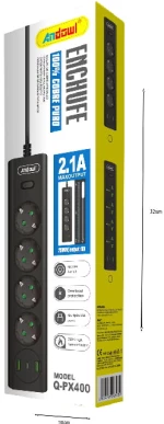 Andowl Πολύπριζο 4 Θέσεων + 2 USB Θύρες με Διακόπτη Q-PX400 - Socket z774224