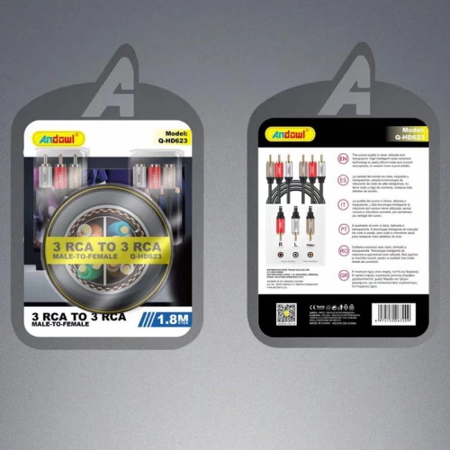 Andowl Καλώδιο 3 RCA σε 3 RCA 2.0M - Cable male to female Q-HD623 79001
