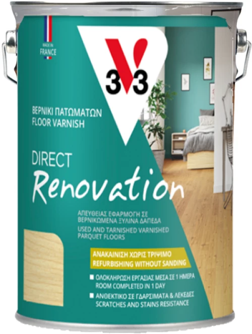 Βερνίκι νερού για δάπεδα παρκέ και laminate νέας γενιάς 3V3 RENOVATION Τεχνολογία DIRECT PROTECT 2.5lt - Σατινέ Satin