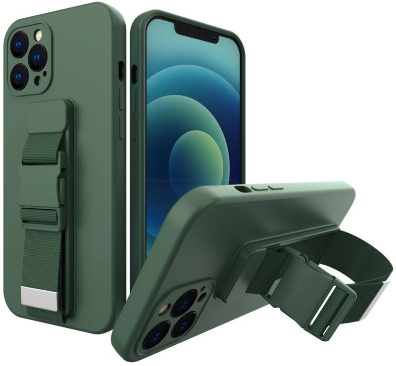 Rope case gel TPU airbag case cover with lanyard for iPhone 11 Pro Max dark green