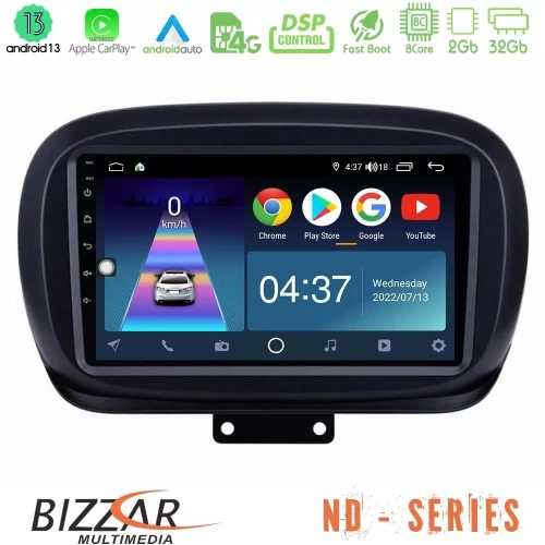 Bizzar ND Series 8Core Android13 2+32GB Fiat 500X Navigation Multimedia Tablet 9" U-ND-FT230