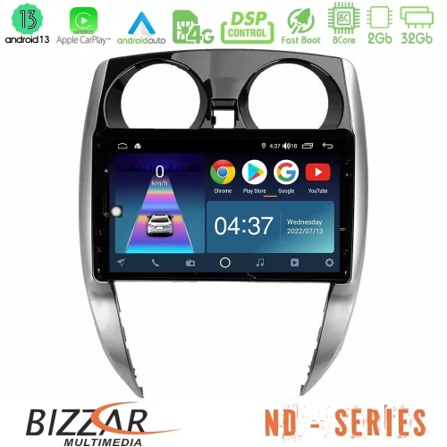 Bizzar ND Series 8Core Android13 2+32GB Nissan Note 2013-2018 Navigation Multimedia Tablet 10" U-ND-NS0481