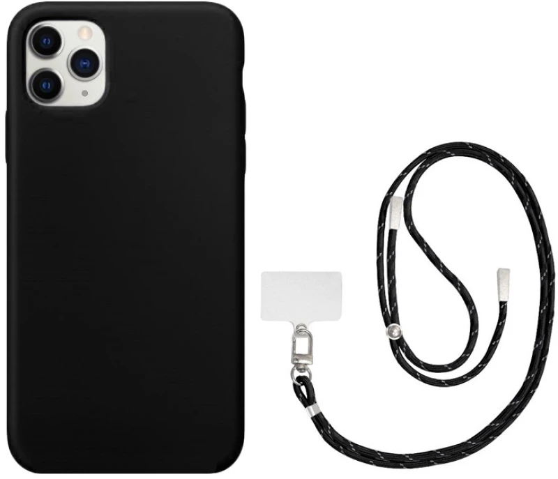 IPHONE 11 PRO SILKY SOFT TOUCH RUBBER CASE BLACK WITH BLACK NECKCORD 100.309/100.0911