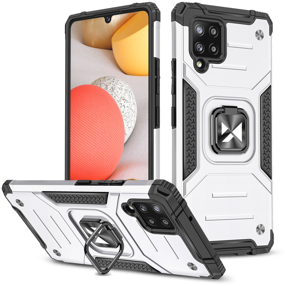 Wozinsky Ring Armor Case Kickstand Tough Rugged Cover for Samsung Galaxy A42 5G silver