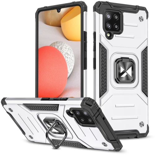 Wozinsky Ring Armor Case Kickstand Tough Rugged Cover for Samsung Galaxy A42 5G silver
