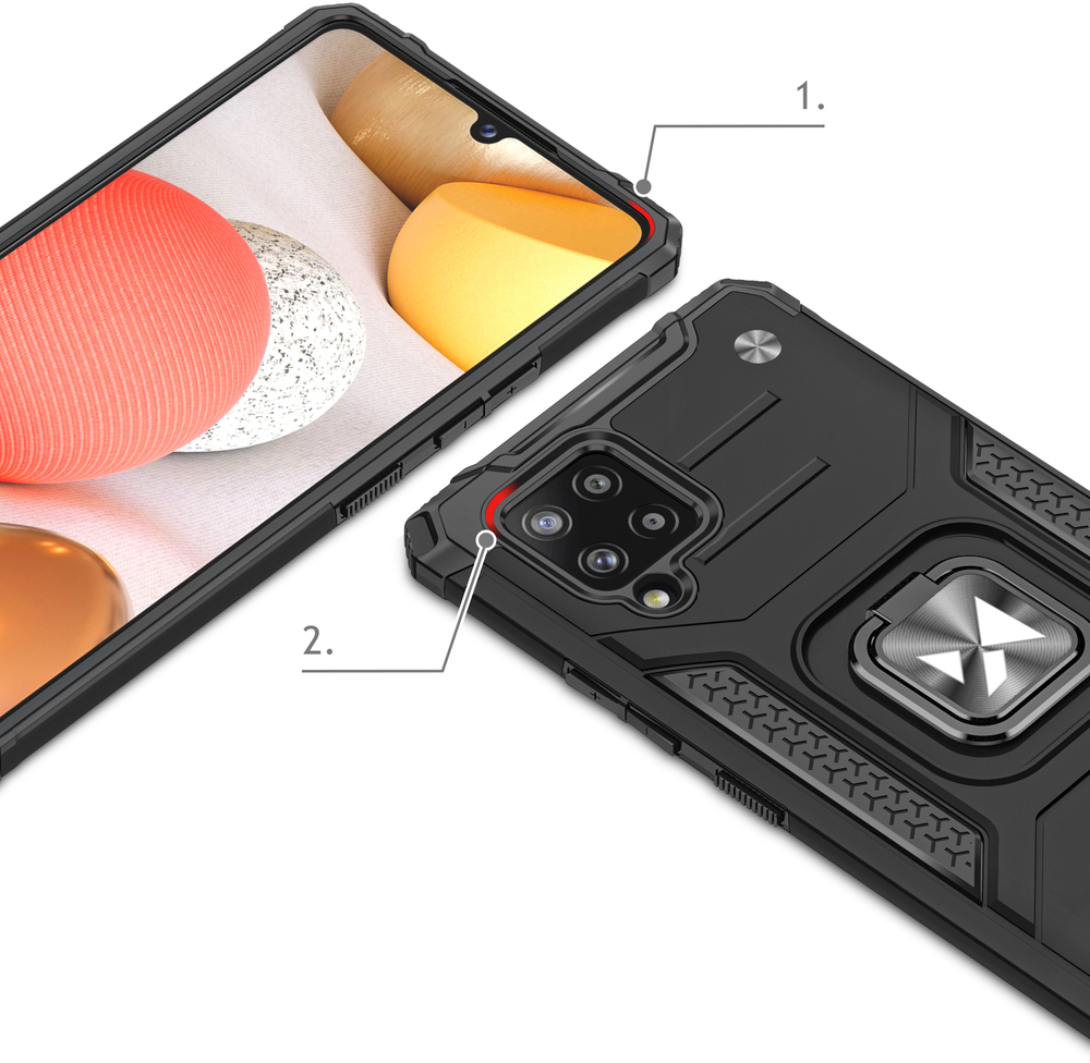 Wozinsky Ring Armor Case Kickstand Tough Rugged Cover for Samsung Galaxy A42 5G silver