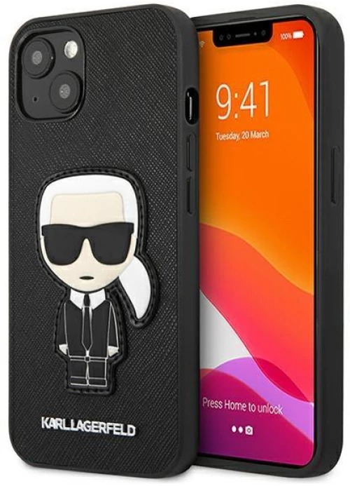 Karl Lagerfeld KLHCP13SOKPK iPhone 13 mini 5,4 black / black hardcase Saffiano Ikonik Karl`s Patch