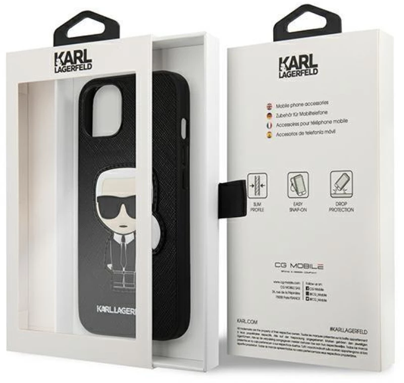 Karl Lagerfeld KLHCP13SOKPK iPhone 13 mini 5,4 black / black hardcase Saffiano Ikonik Karl`s Patch