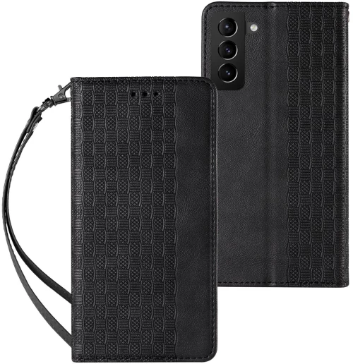 Magnet Strap Case Case for Samsung Galaxy S22 + (S22 Plus) Pouch Wallet + Mini Lanyard Pendant Black