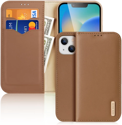 Dux Ducis Hivo Leather Flip Cover Genuine Leather Wallet for Cards and Documents iPhone 14 Plus Brown