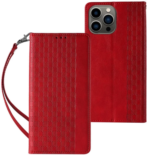 Magnet Strap Case for iPhone 14 Flip Wallet Mini Lanyard Stand red