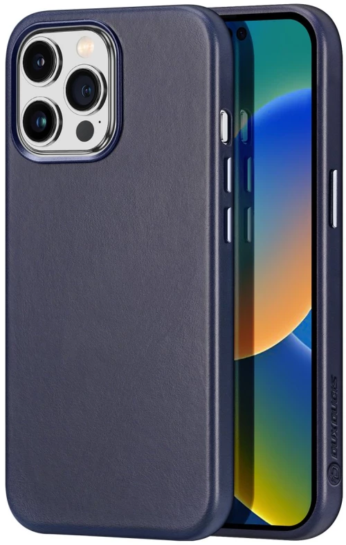 Dux Ducis Naples case for iPhone 14 Pro magnetic leather case MagSafe blue