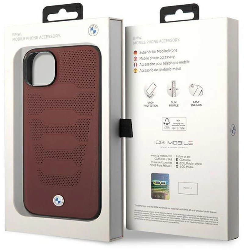 Case BMW BMHCP14S22RPSR iPhone 14 6.1" burgundy/burgundy Leather Seats Pattern