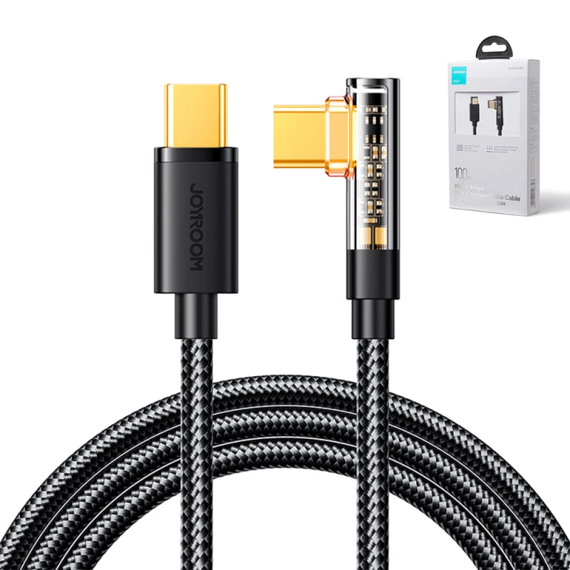 Joyroom USB C cable angled - USB C for fast charging and data transfer 100W 1.2 m black (S-CC100A6)