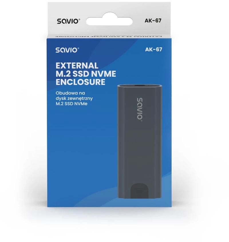 Savio M.2 SSD NVMe external drive enclosure, USB-C 3.1, AK-67, grey